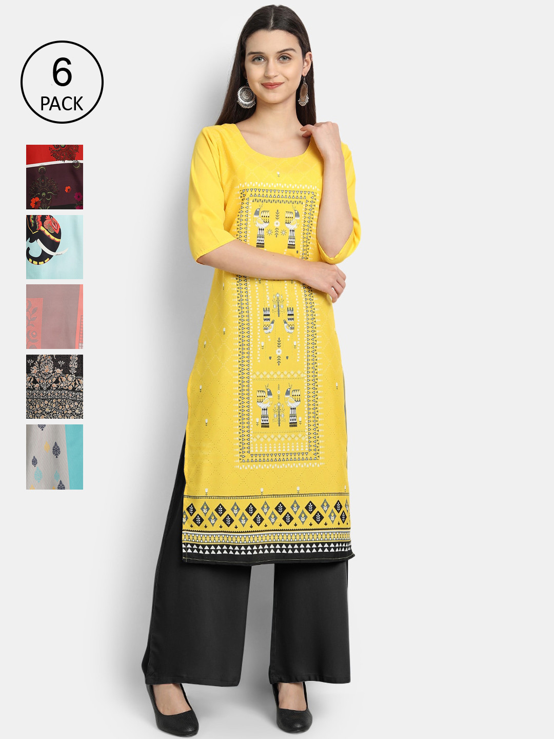 

1 Stop Fashion Women Pack Of 6 Kurtas, Yellow