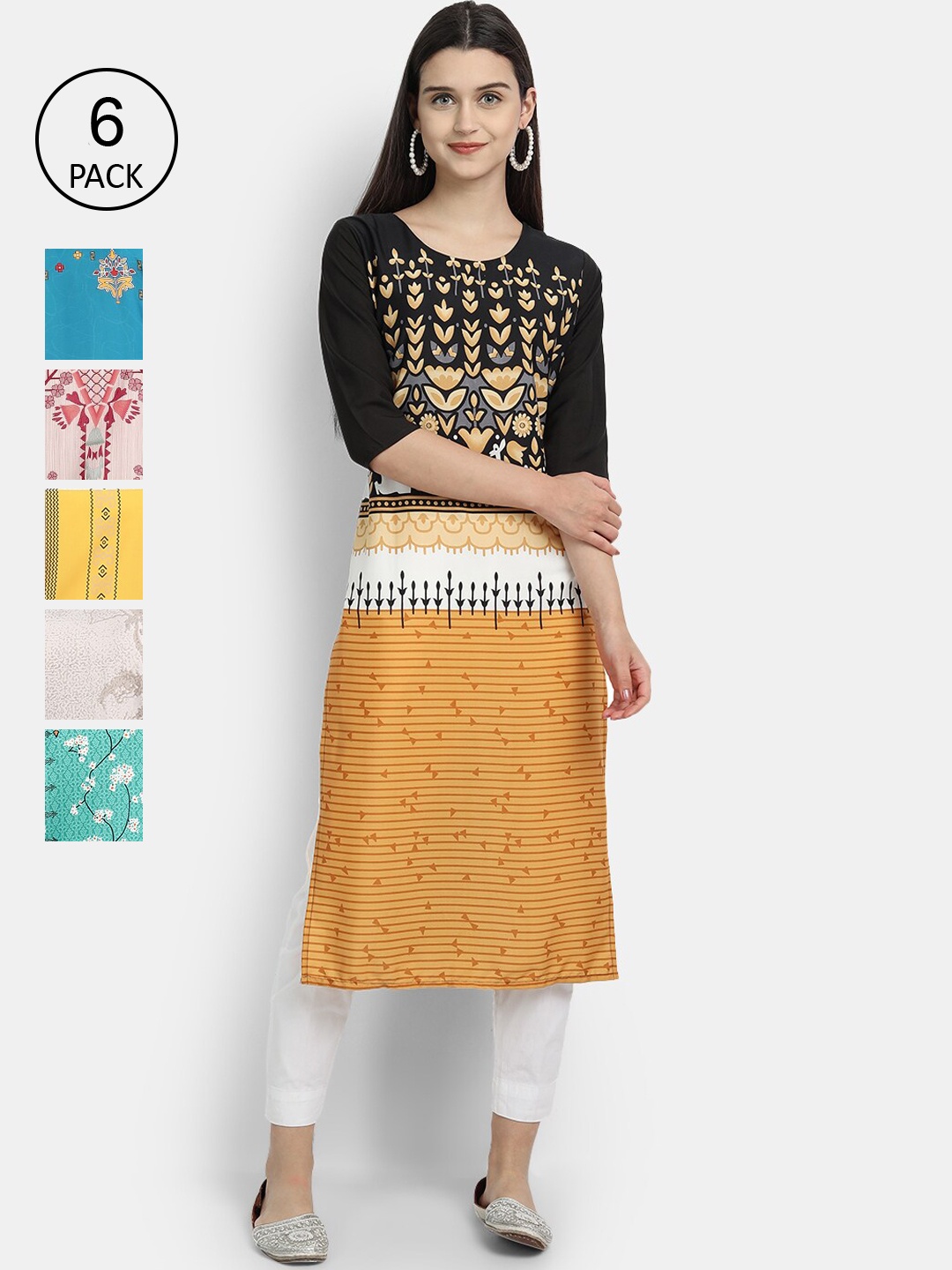 

1 Stop Fashion Women Multicoloured Ethnic Motifs Printed Crepe Kurta, Multi