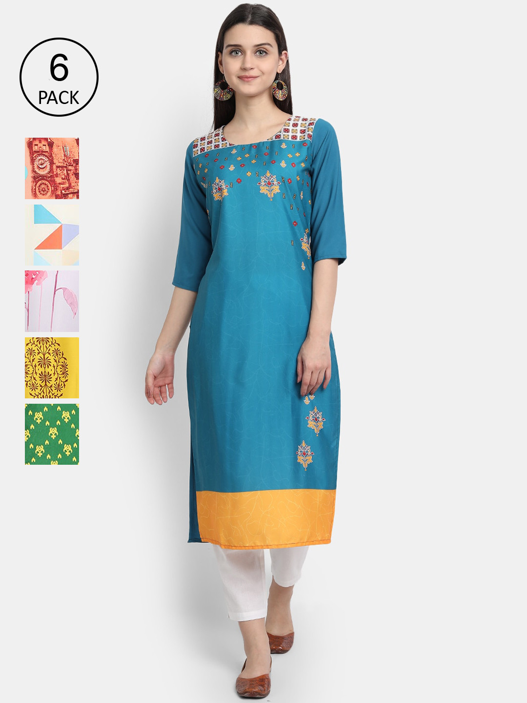 

1 Stop Fashion Women Multicoloured Floral Yoke Design Thread Work Crepe Kurta, Multi