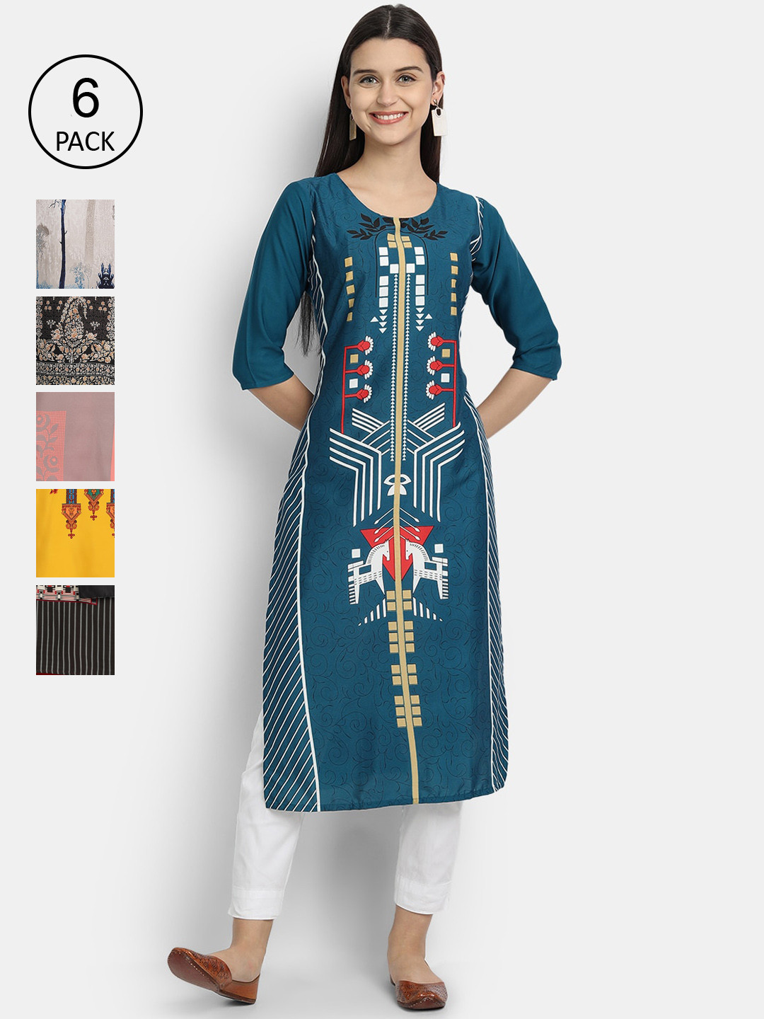 

1 Stop Fashion Women Pack Of 6 Kurtas, Yellow