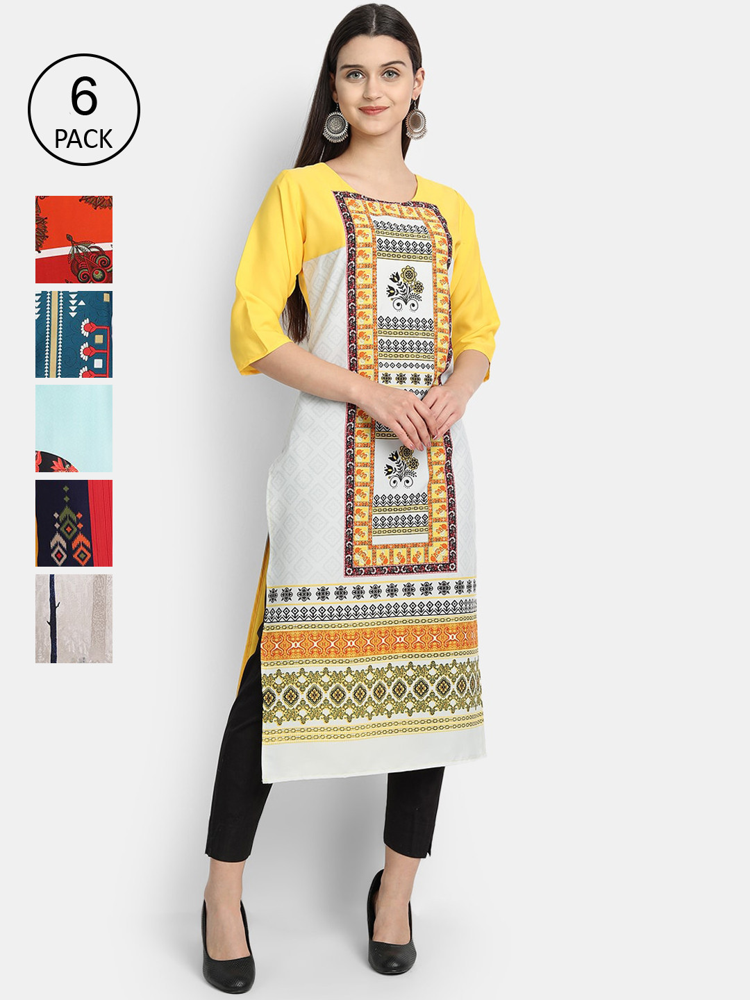 

1 Stop Fashion Women Pack Of 6 Kurtas, Turquoise blue
