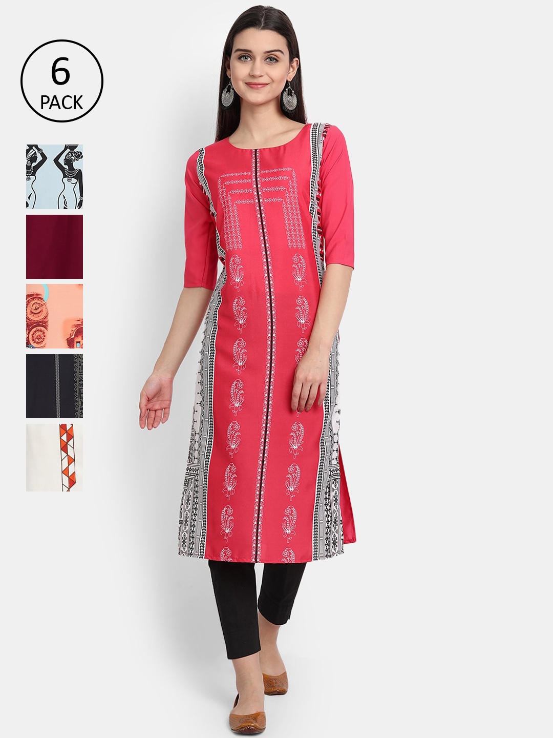 

1 Stop Fashion Women Multicoloured Geometric Striped Thread Work Crepe Kurta, Multi