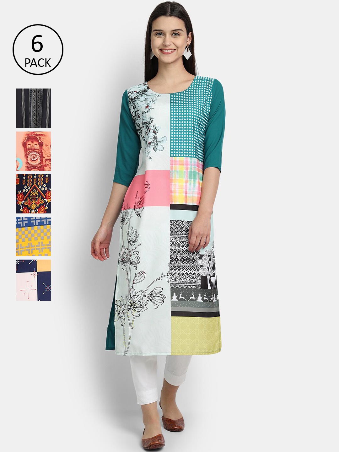 

1 Stop Fashion Women Multicoloured Geometric Striped Thread Work Crepe Kurta, Multi