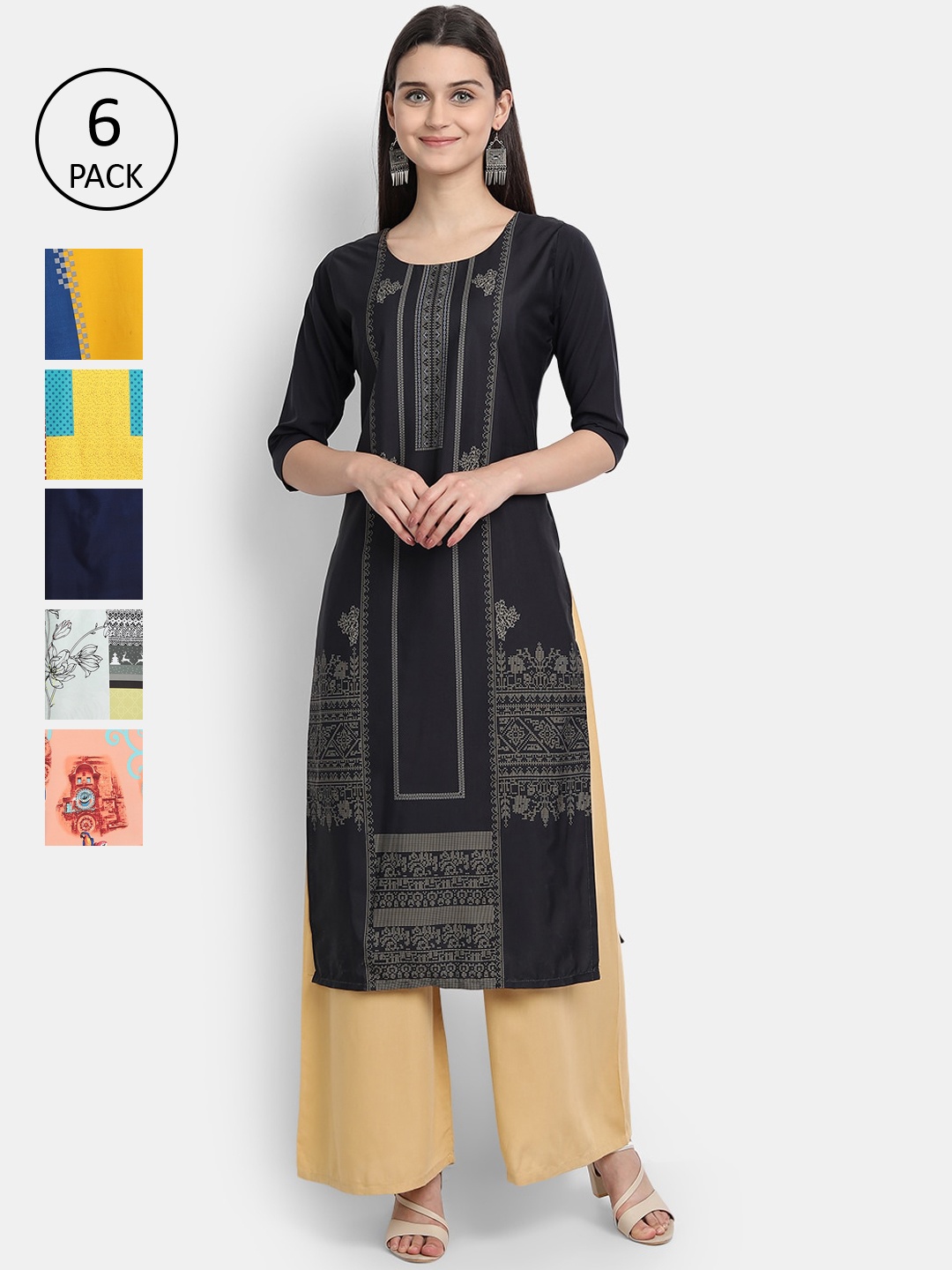 

1 Stop Fashion Women Pack Of 6 Kurtas, Navy blue