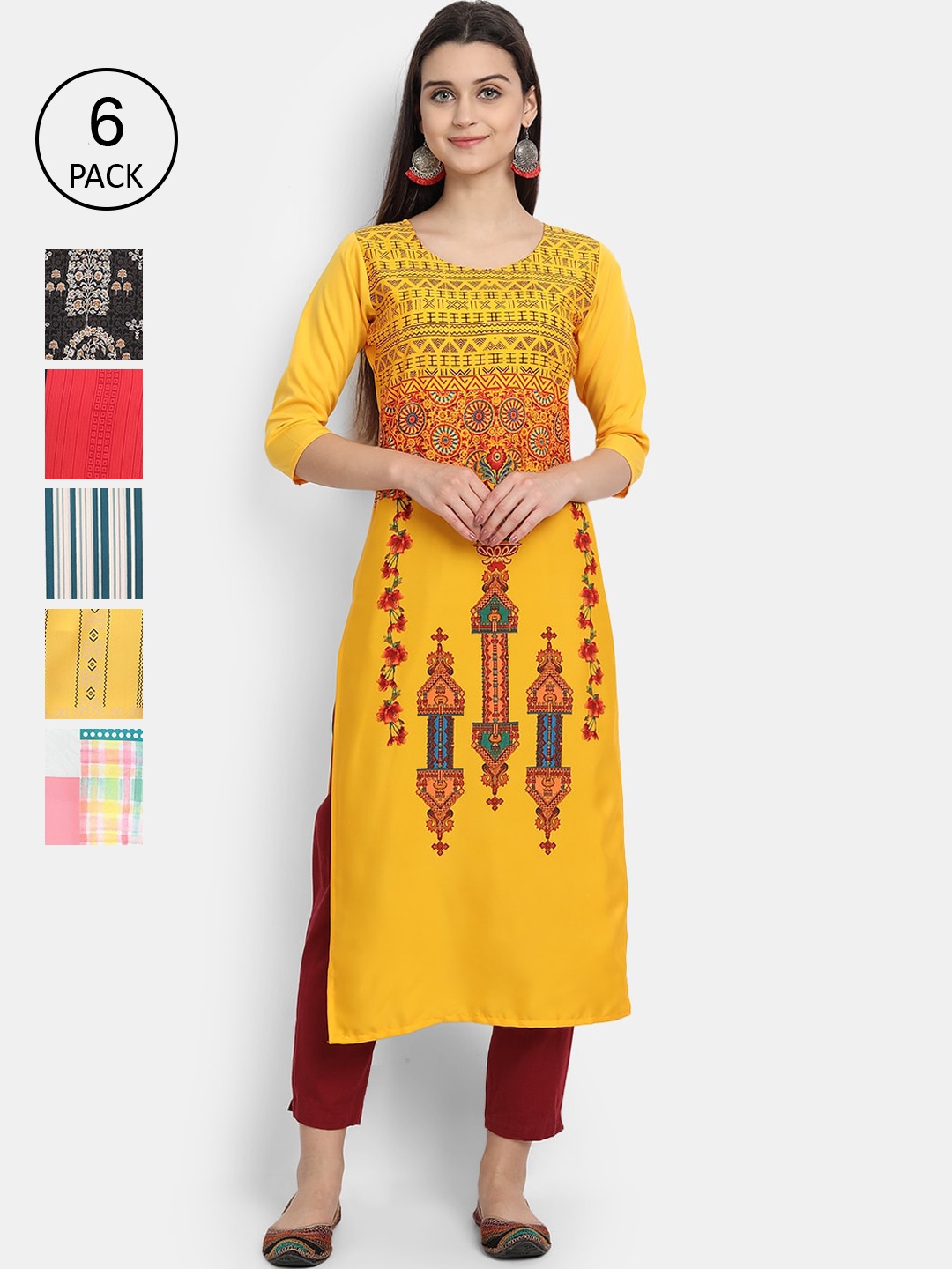 

1 Stop Fashion Women Multicoloured Ethnic Motifs Embroidered Crepe Kurta, Multi