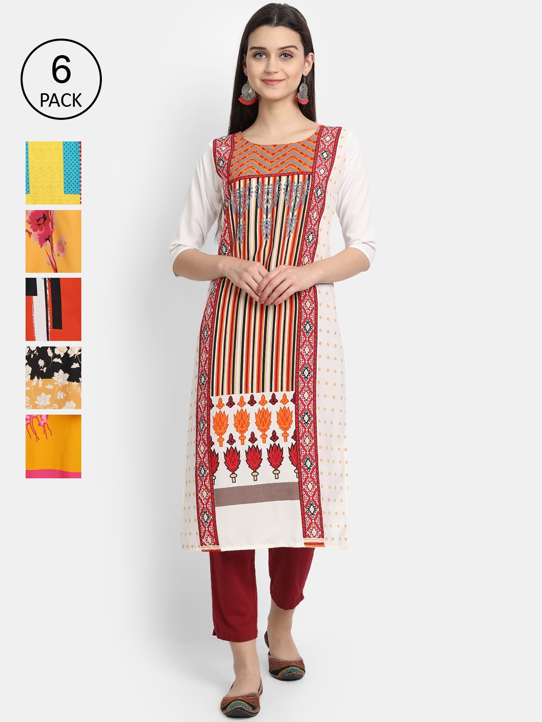 

1 Stop Fashion Women Pack Of 6 Kurtas, Yellow