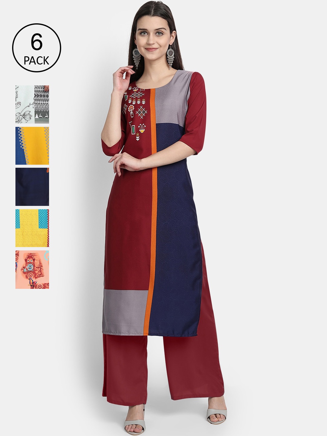 

1 Stop Fashion Women Multicoloured Colourblocked Thread Work Crepe Kurta, Multi