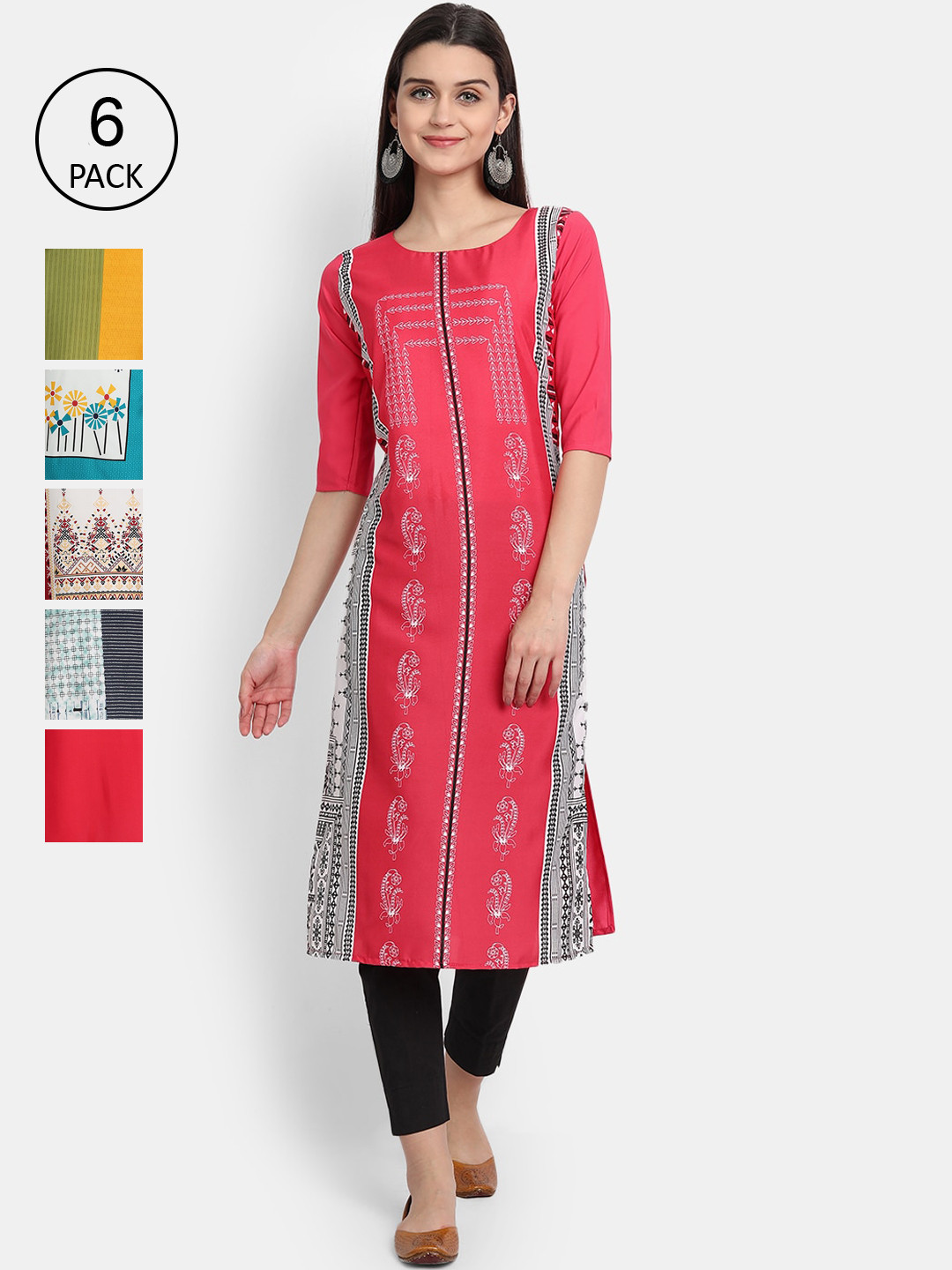 

1 Stop Fashion Women Multicoloured Ethnic Motifs Printed Thread Work Crepe Kurta, Multi