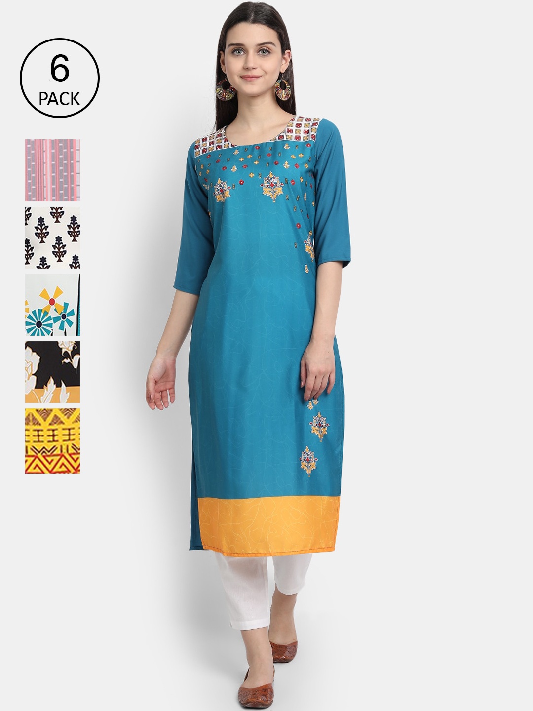 

1 Stop Fashion Women Pack Of 6 Kurtas, Multi