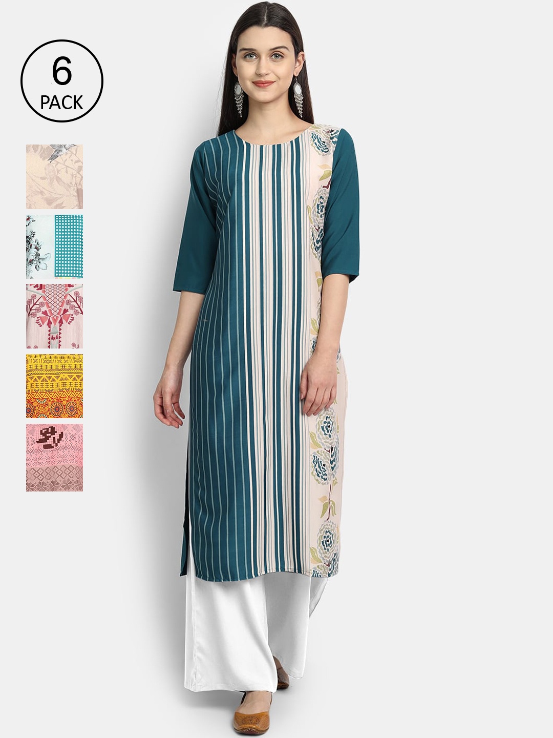 

1 Stop Fashion Women Multicoloured Striped Crepe Kurta, Multi