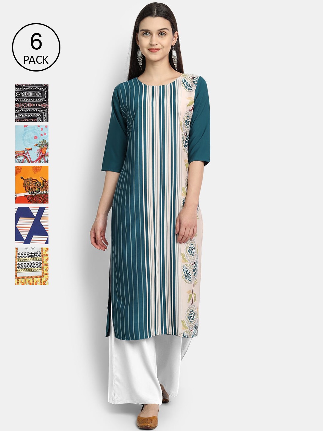 

1 Stop Fashion Women Multicoloured Striped Crepe Kurta, Multi