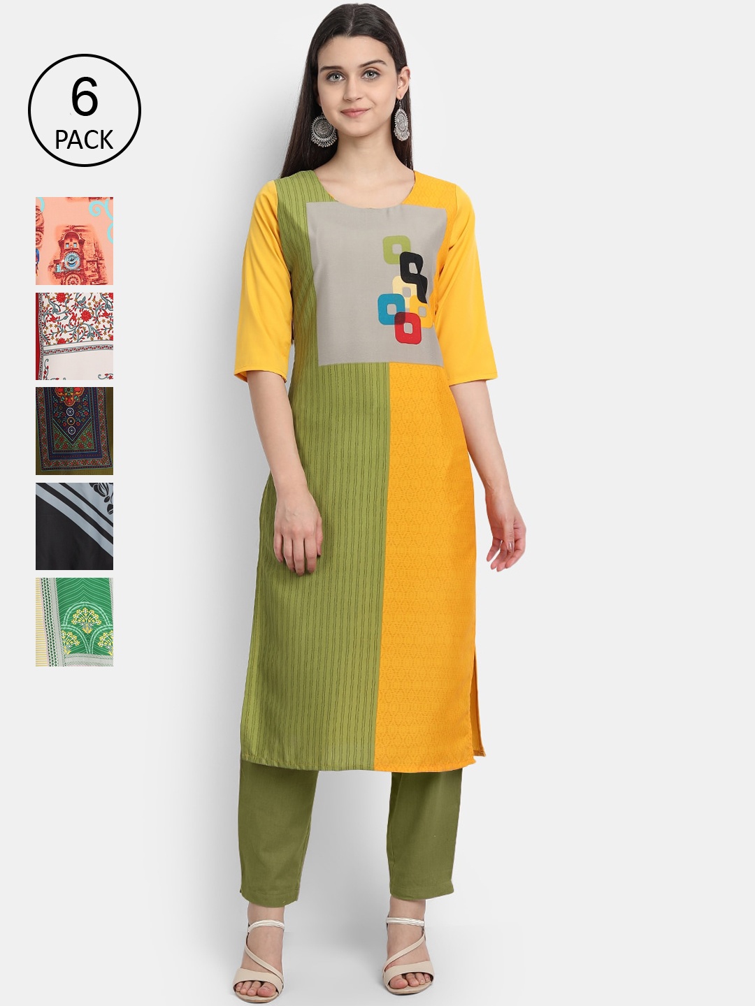 

1 Stop Fashion Women Pack Of 6 Kurtas, Black