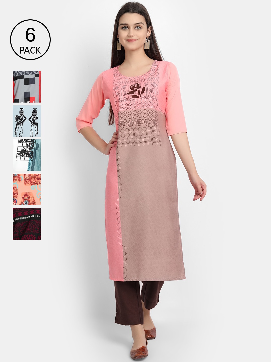 

1 Stop Fashion Women Pack Of 6 Kurtas, Maroon