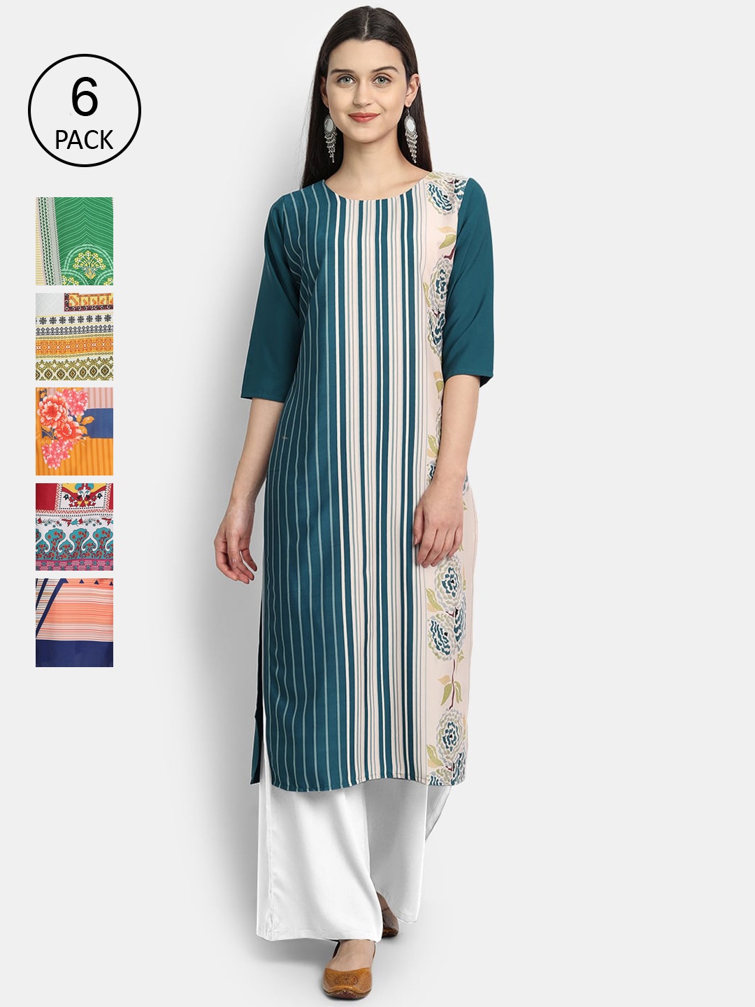 

1 Stop Fashion Women Multicoloured Striped Crepe Kurta, Multi