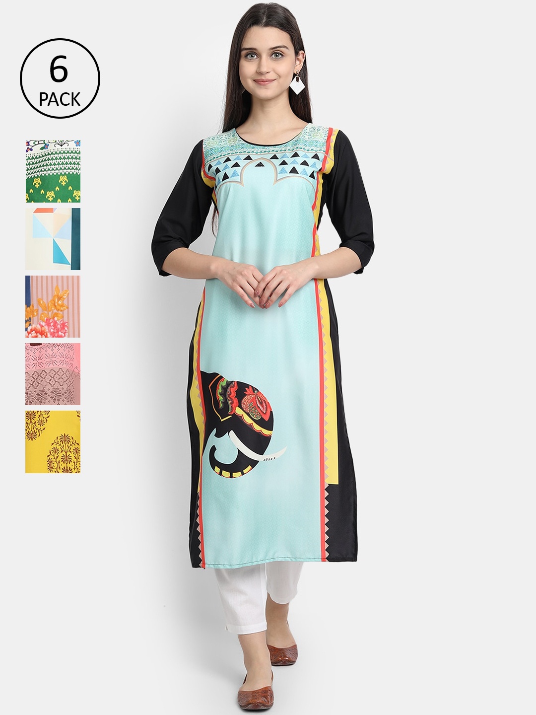 

1 Stop Fashion Women Pack Of 6 Kurtas, Yellow