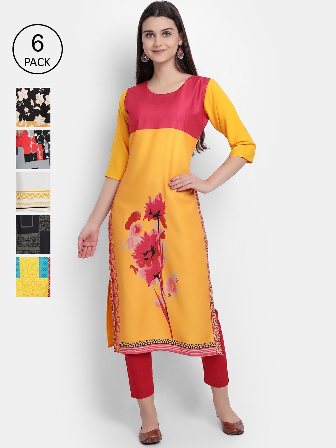 

1 Stop Fashion Women Pack Of 6 Kurtas, Yellow