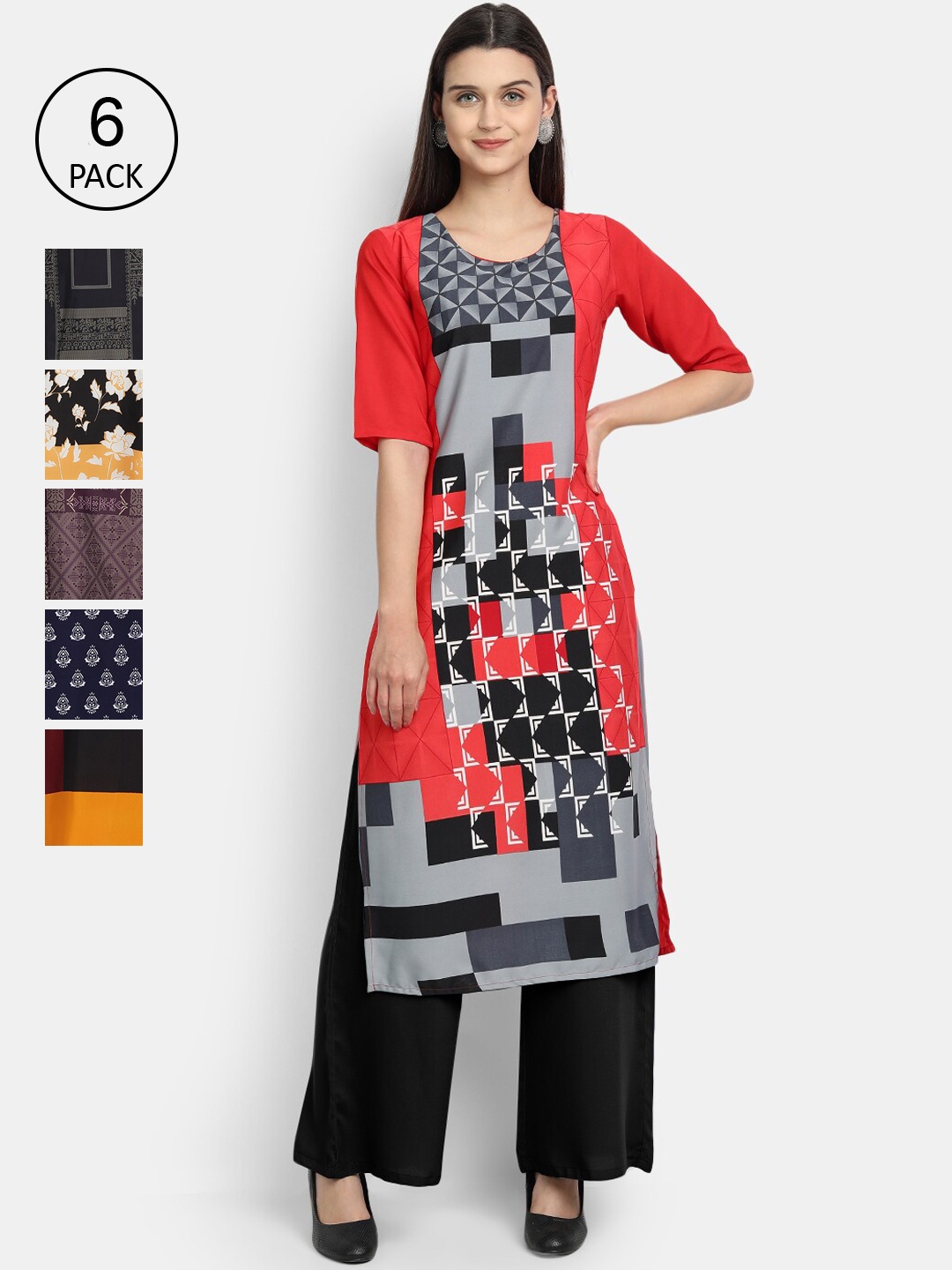1 Stop Fashion Women Pack Of 6 Kurtas, Red