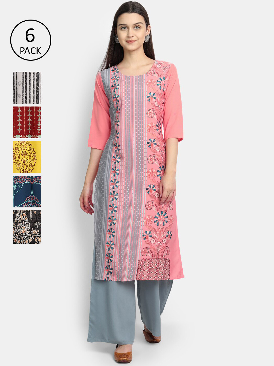 

1 Stop Fashion Women Multicoloured & dawn pink Ethnic Motifs Printed Crepe Kurta, Multi