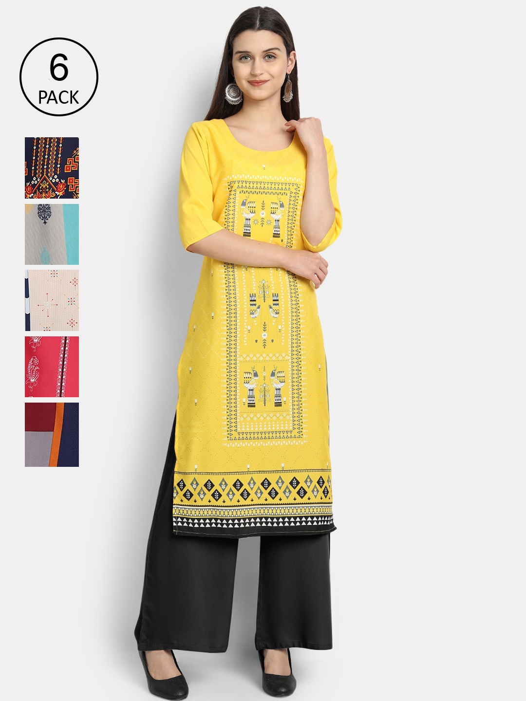 

1 Stop Fashion Women Multicoloured & orange yellow Ethnic Motifs Crepe Kurta, Multi