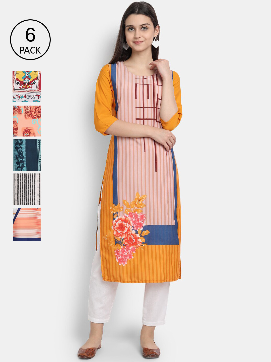 

1 Stop Fashion Women Multicoloured Ethnic Motifs Printed Crepe Kurta, Multi