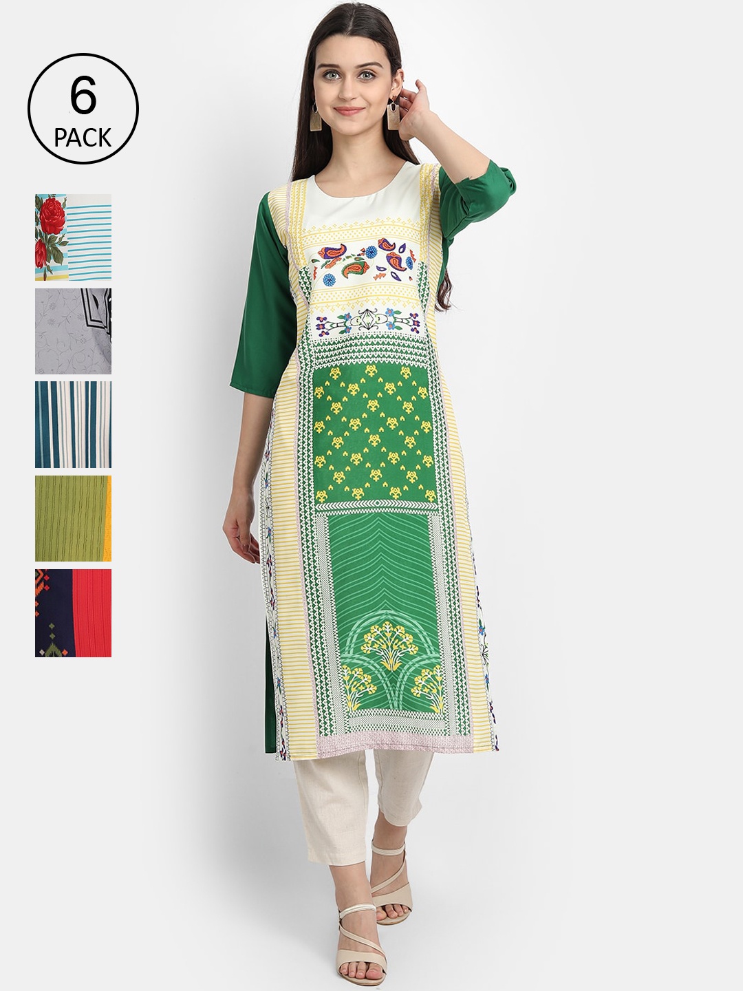 

1 Stop Fashion Women Multicoloured Ethnic Motifs Printed Crepe Kurta, Multi