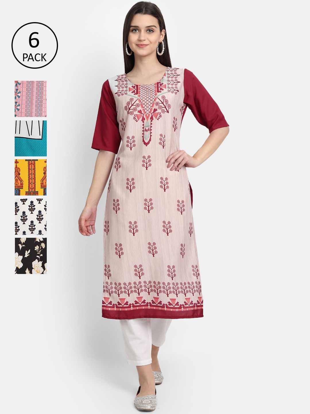 

1 Stop Fashion Women Pack Of 6 Kurtas, Maroon