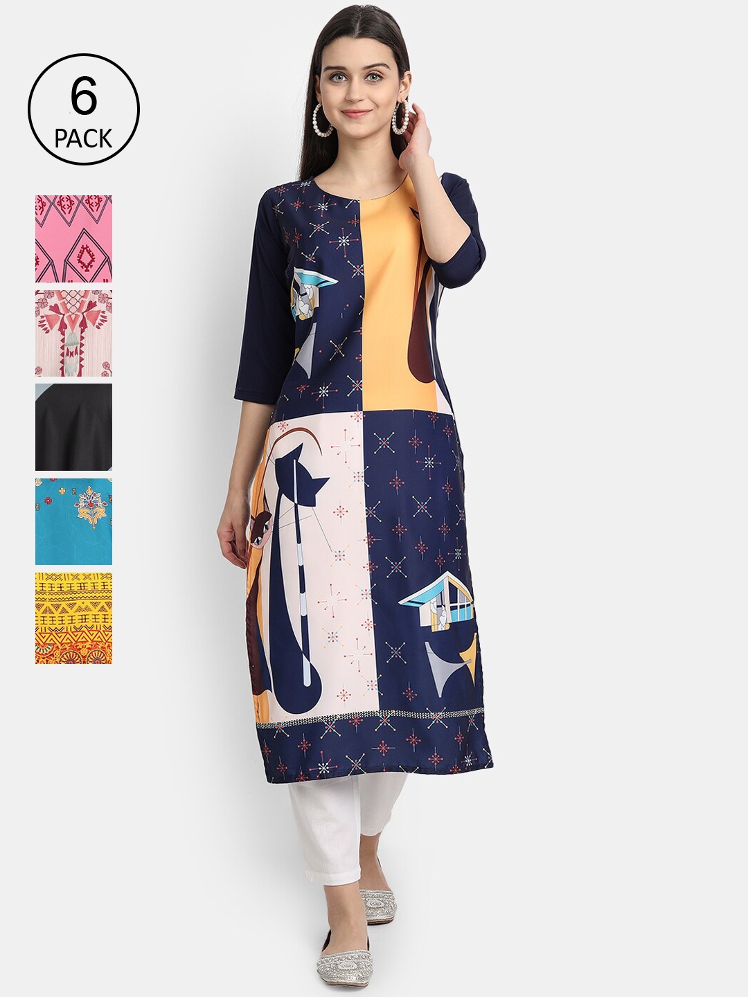 

1 Stop Fashion Women Pack Of 6 Kurtas, Multi