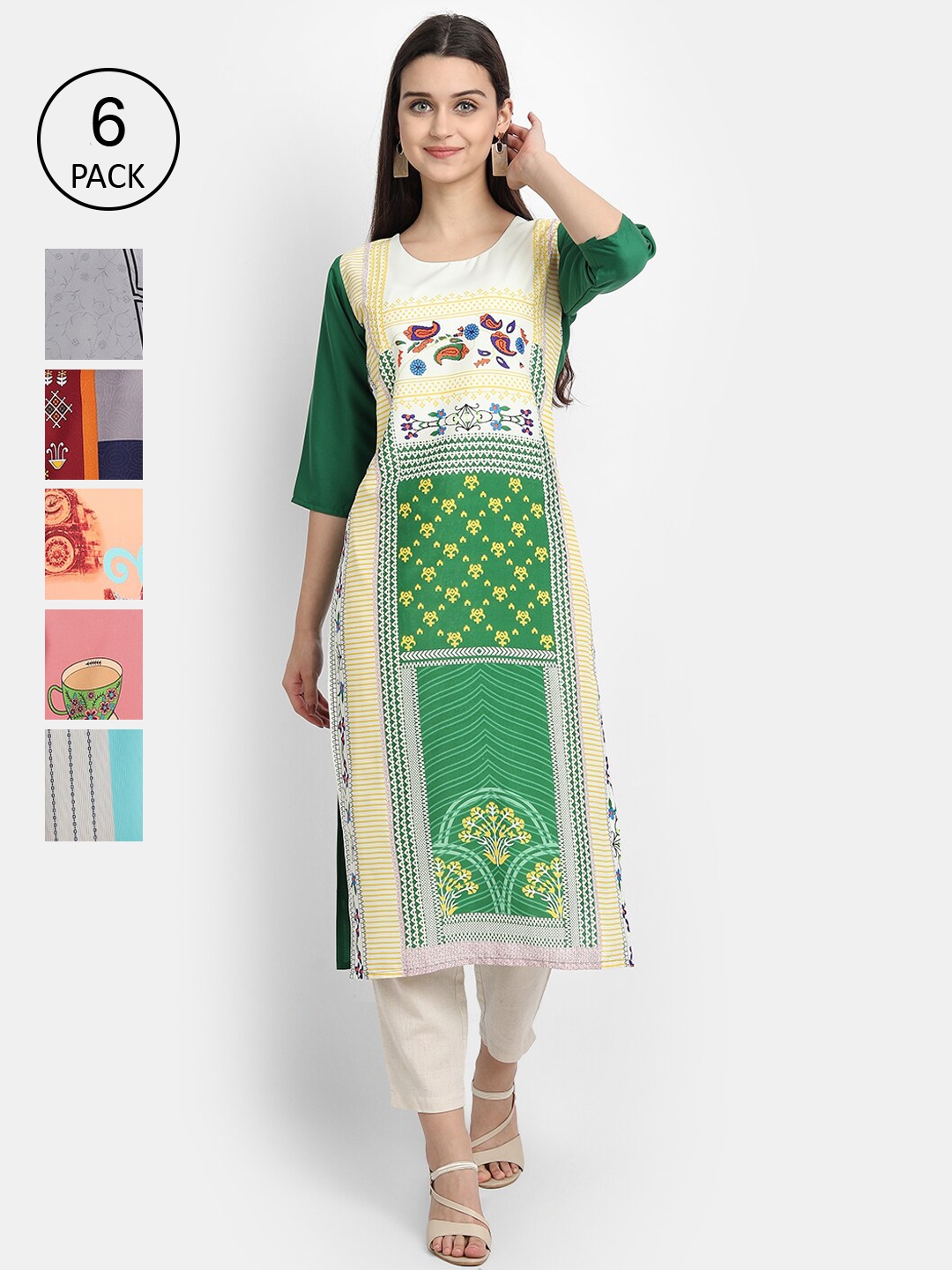 

1 Stop Fashion Women Multicoloured & bright white Colourblocked Thread Work Crepe Kurta, Multi