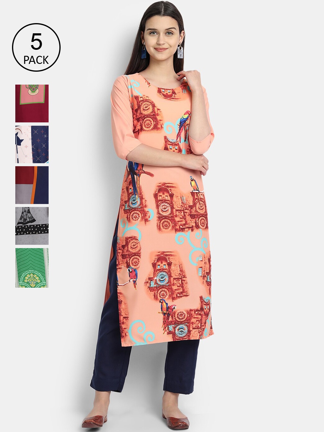 

1 Stop Fashion Women Multicoloured Colourblocked Thread Work Crepe Kurta, Multi