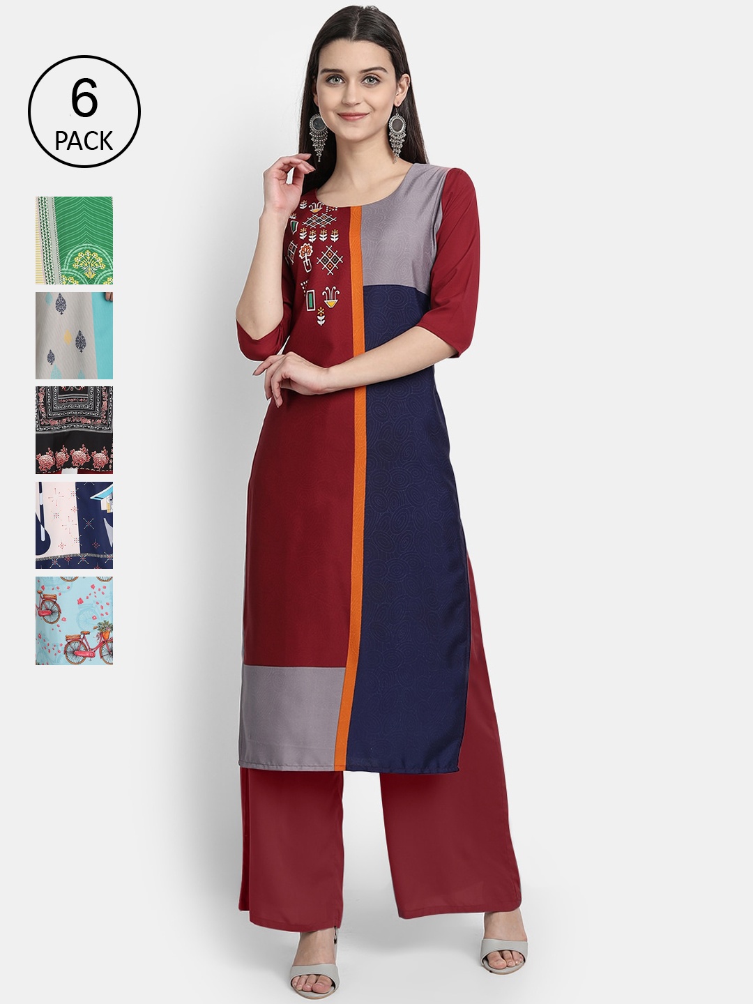 

1 Stop Fashion Women Pack Of 6 Kurtas, Blue