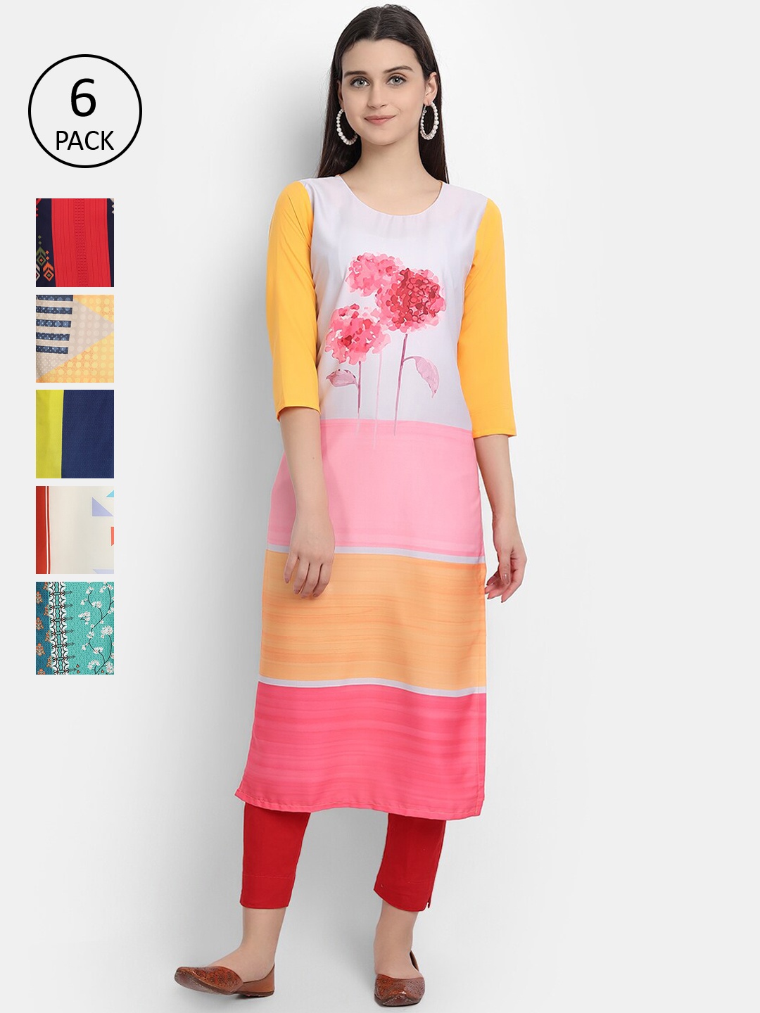 

1 Stop Fashion Women Pack Of 6 Digital Printed Straight Kurta, Green