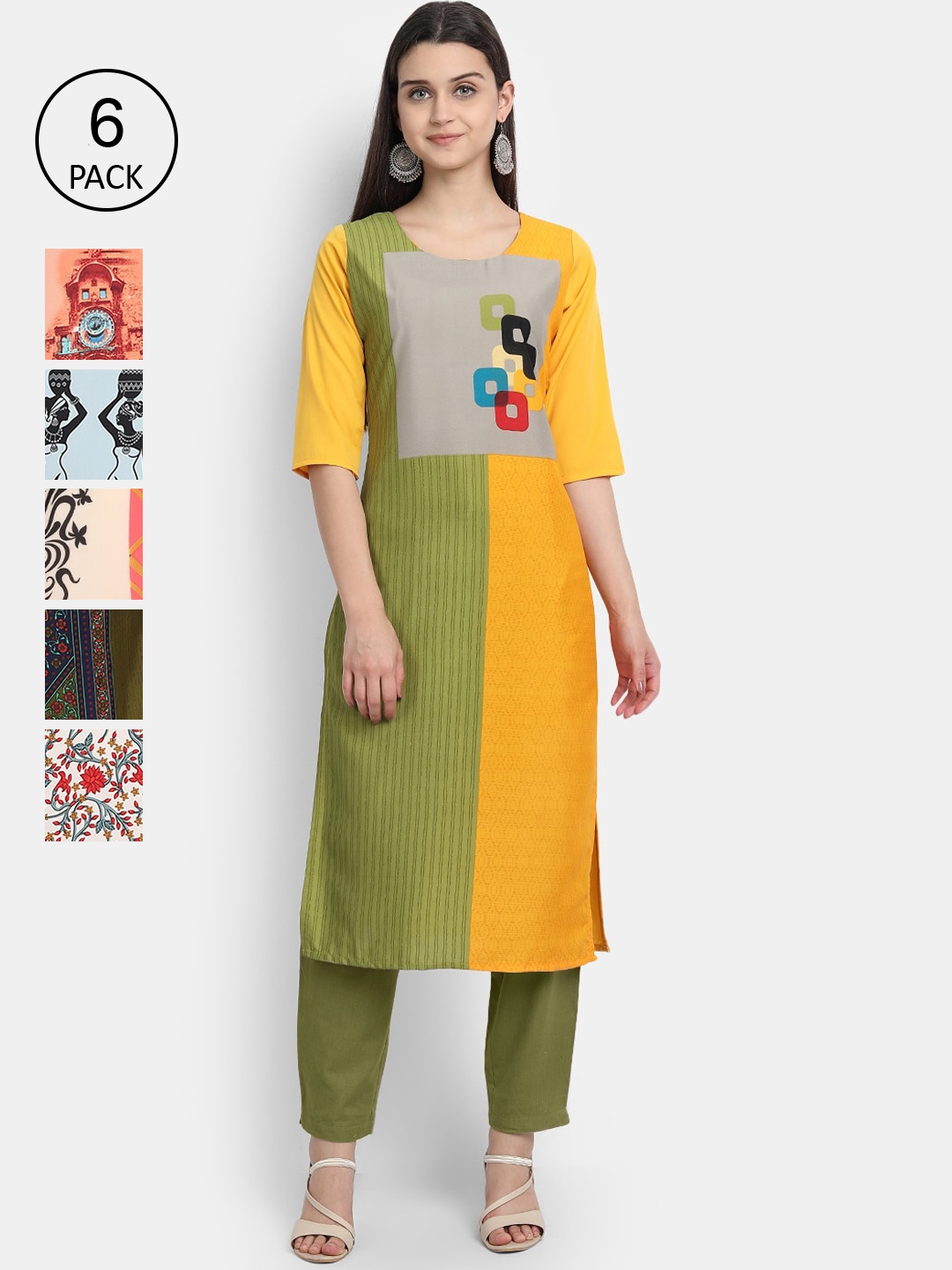 

1 Stop Fashion Women Multicoloured Colourblocked Thread Work Crepe Kurta, Multi