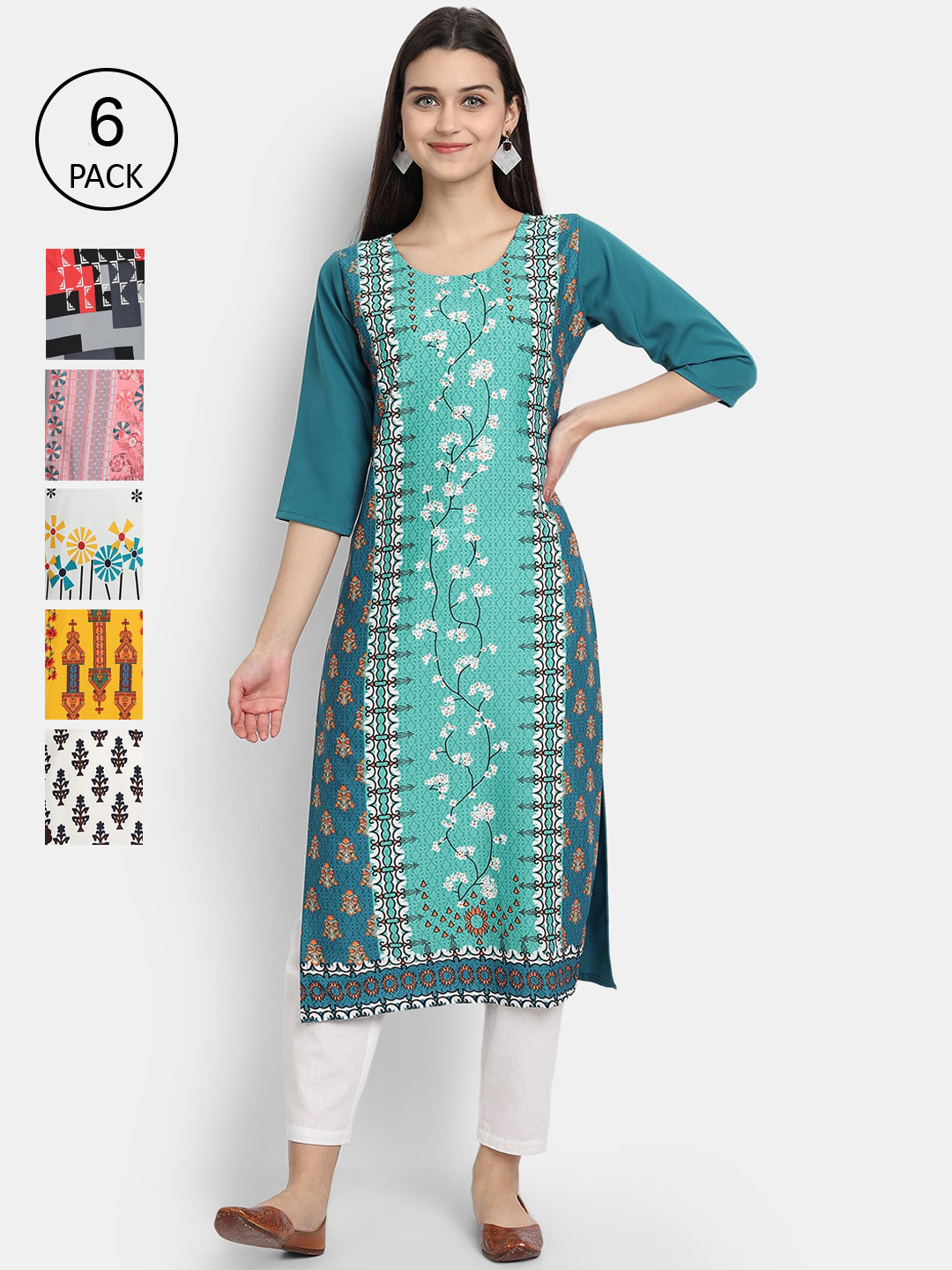 

1 Stop Fashion Women Multicoloured Ethnic Motifs Printed Thread Work Crepe Kurta, Multi