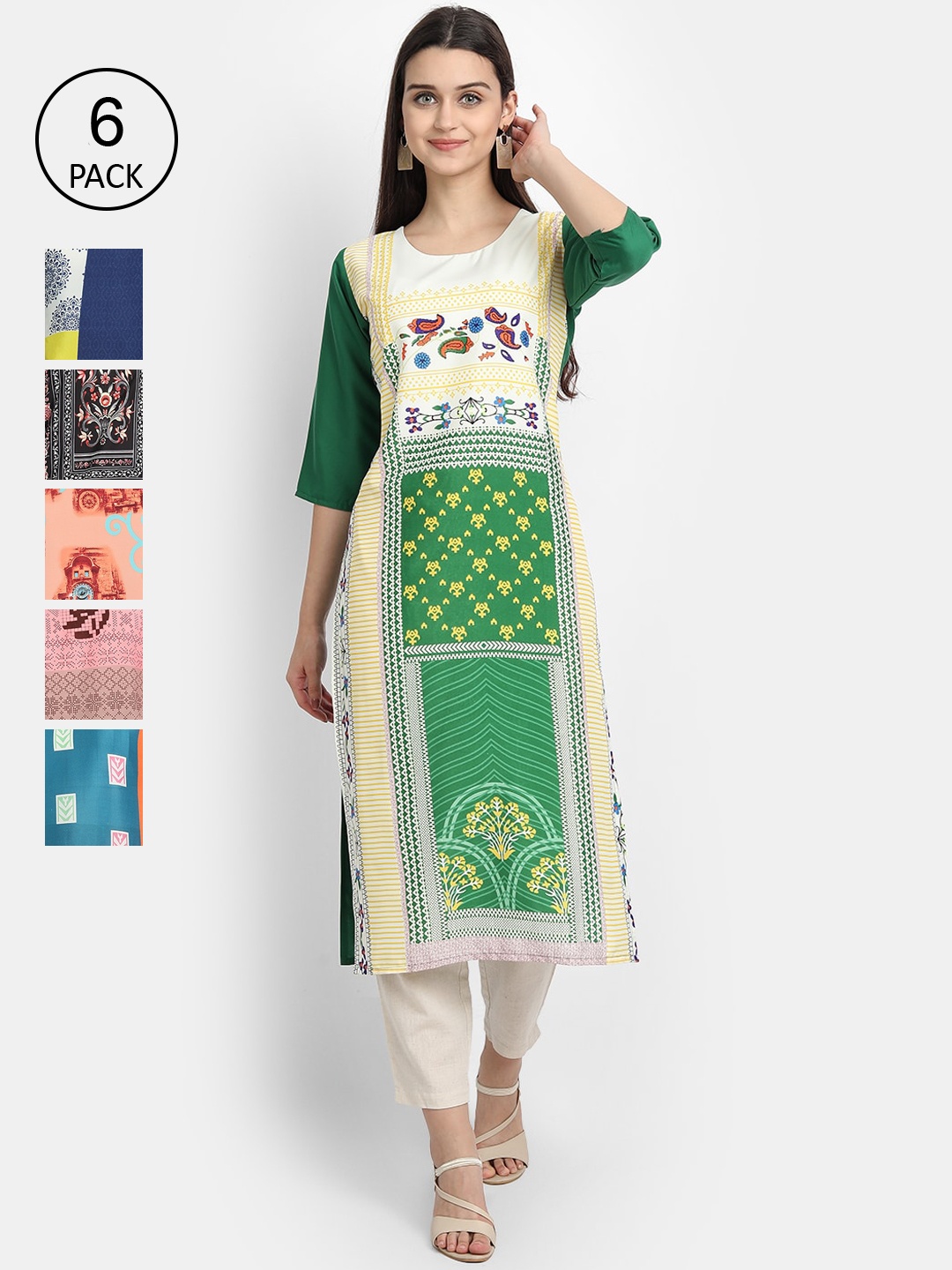1 Stop Fashion Women Pack Of 6 Kurtas, Peach