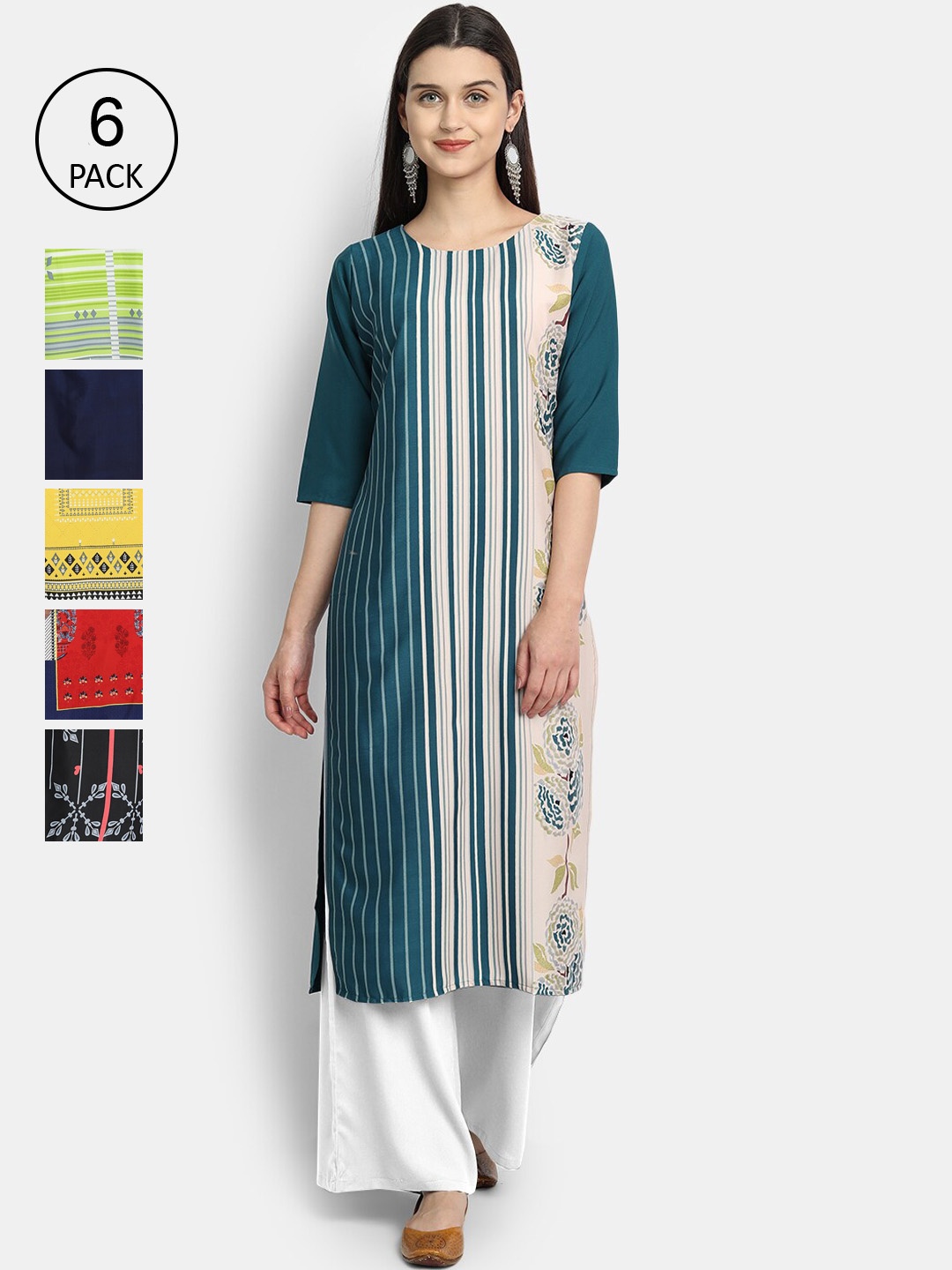 

1 Stop Fashion Women Pack Of 6 Crepe Kurtas, Multi