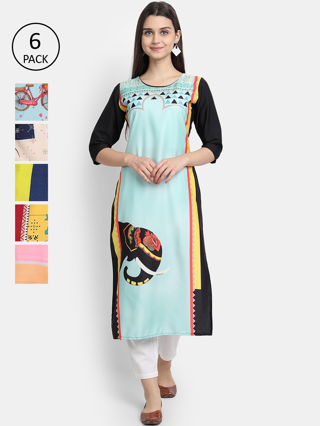

1 Stop Fashion Women Multicoloured Colourblocked Patchwork Crepe Kurta, Multi