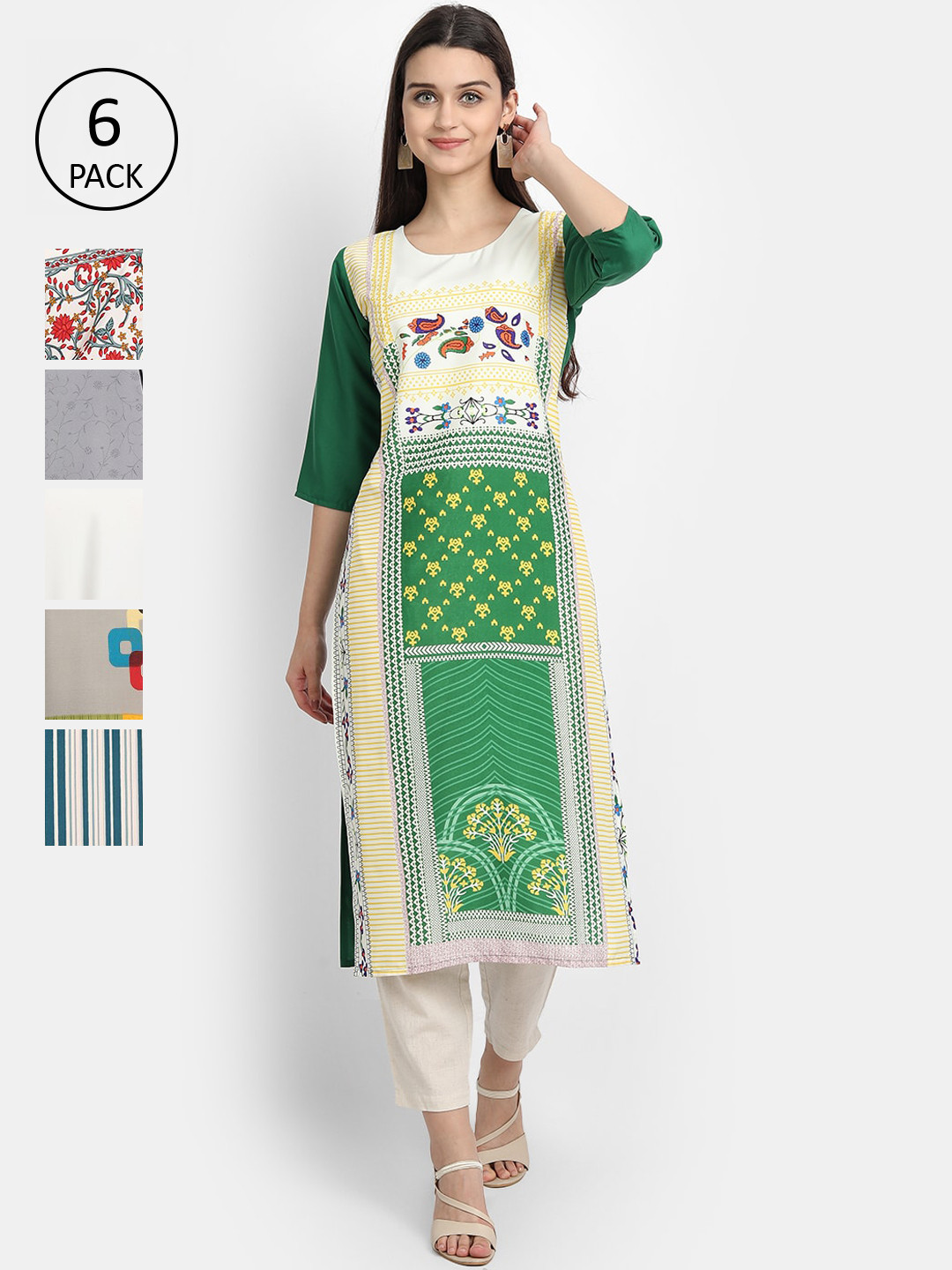 

1 Stop Fashion Women Pack Of 6 Kurtas, Green