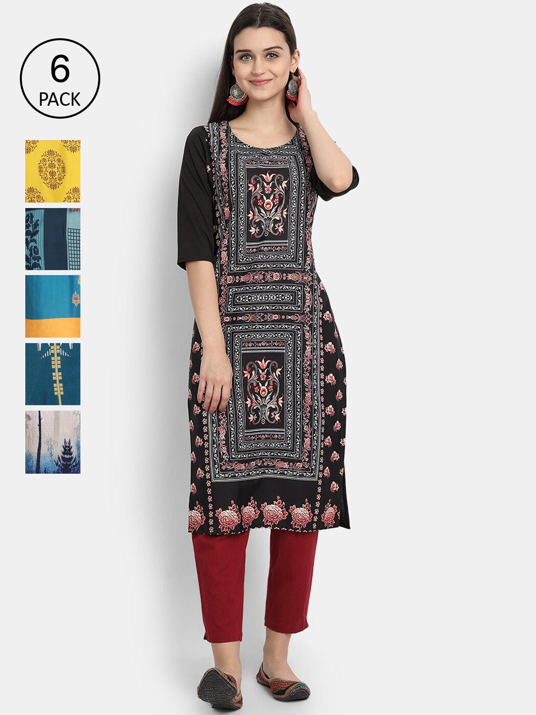 

1 Stop Fashion Women Multicoloured Ethnic Motifs Printed Crepe Kurta, Multi
