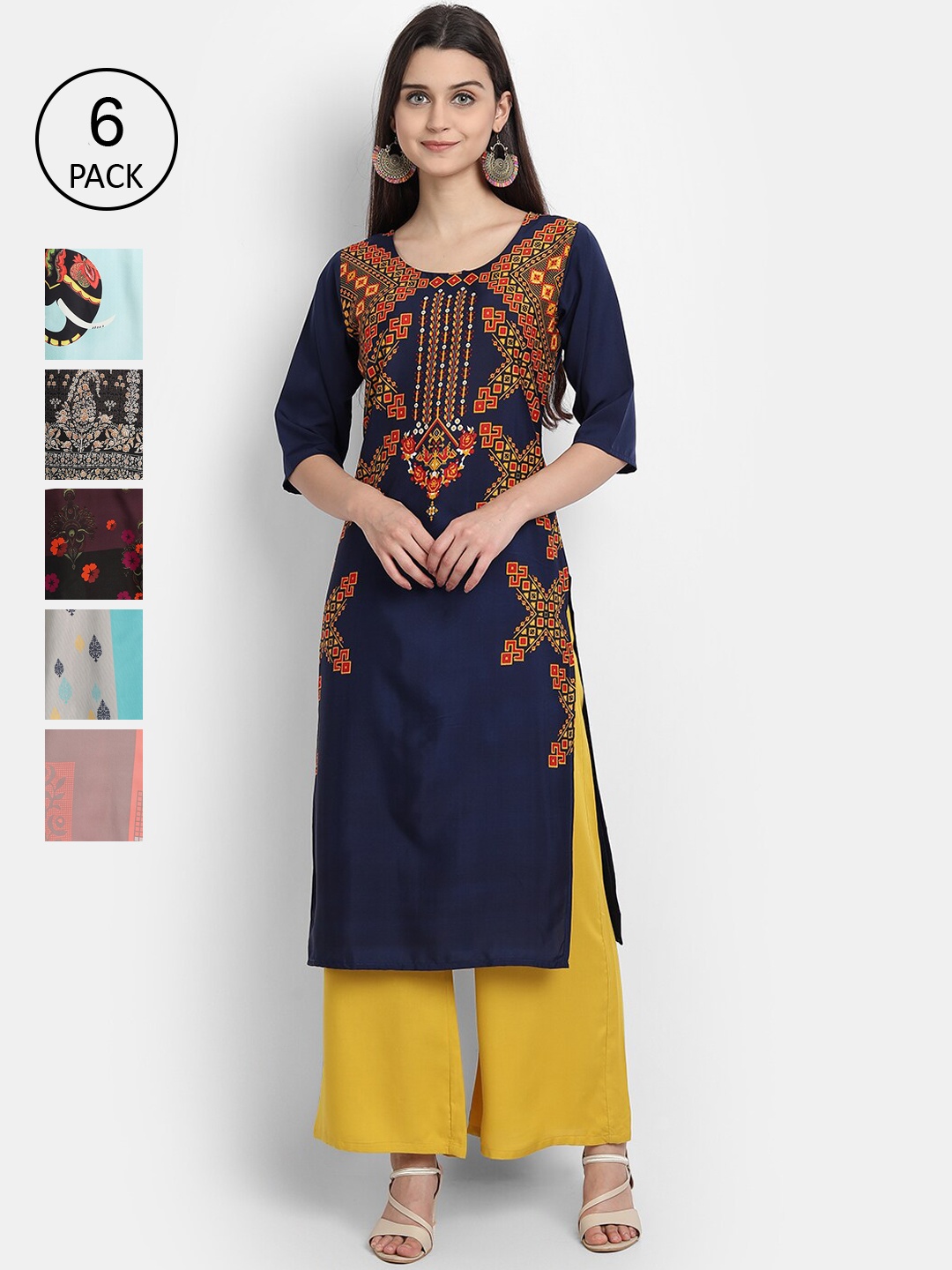 

1 Stop Fashion Women Pack Of 6 Kurtas, Turquoise blue