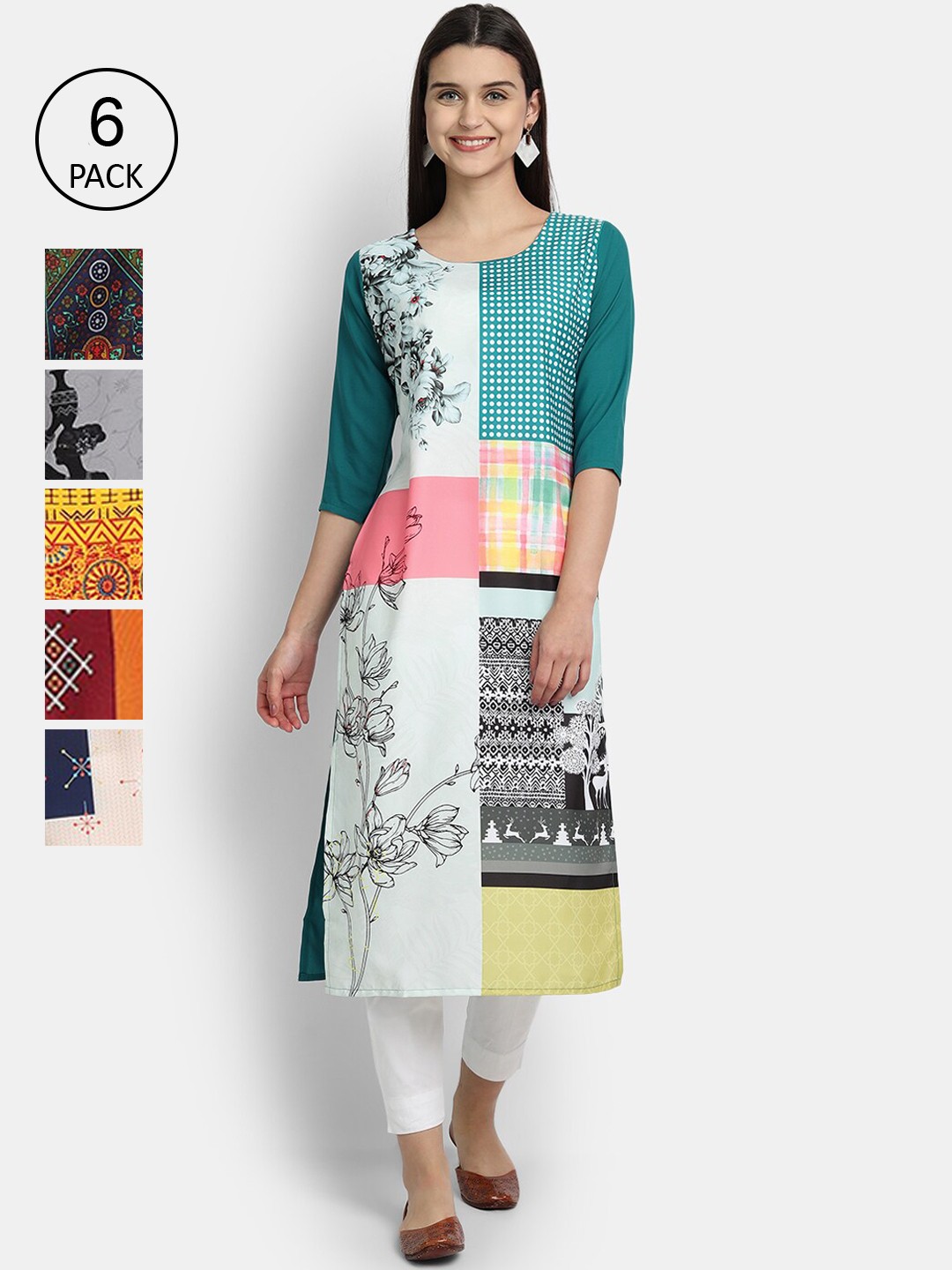 

1 Stop Fashion Women Multicoloured Floral Printed Thread Work Crepe Kurta, Multi