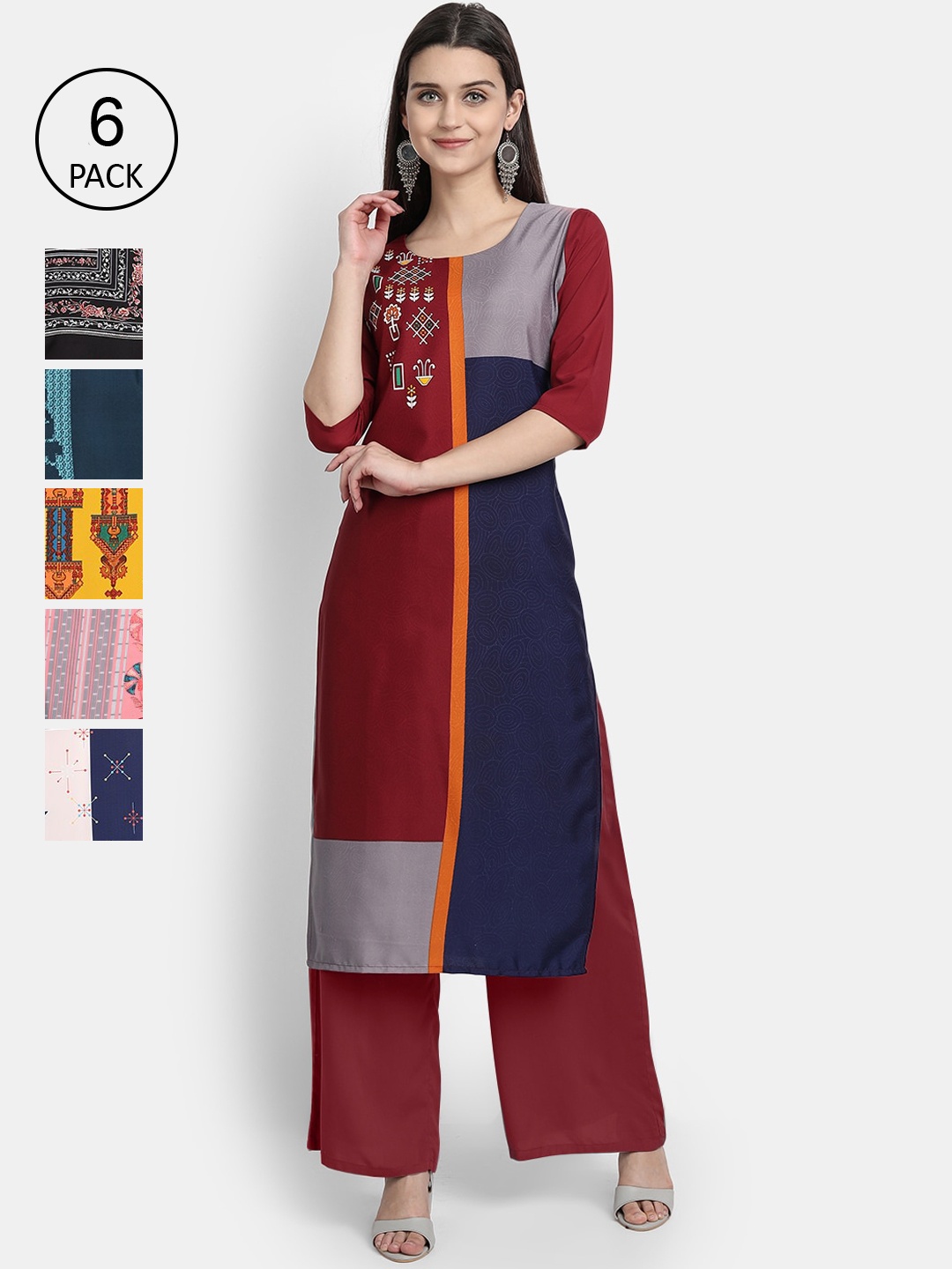 

1 Stop Fashion Women Multicoloured Colourblocked Thread Work Crepe Kurta, Multi
