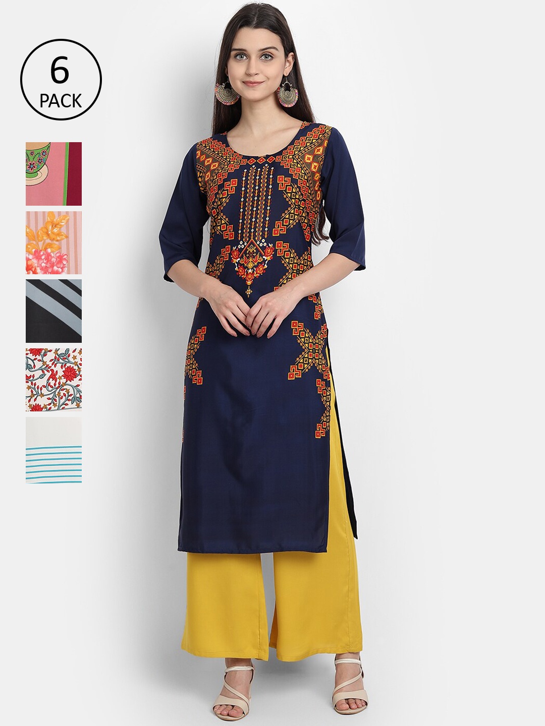 

1 Stop Fashion Women Pack Of 6 Kurtas, Multi