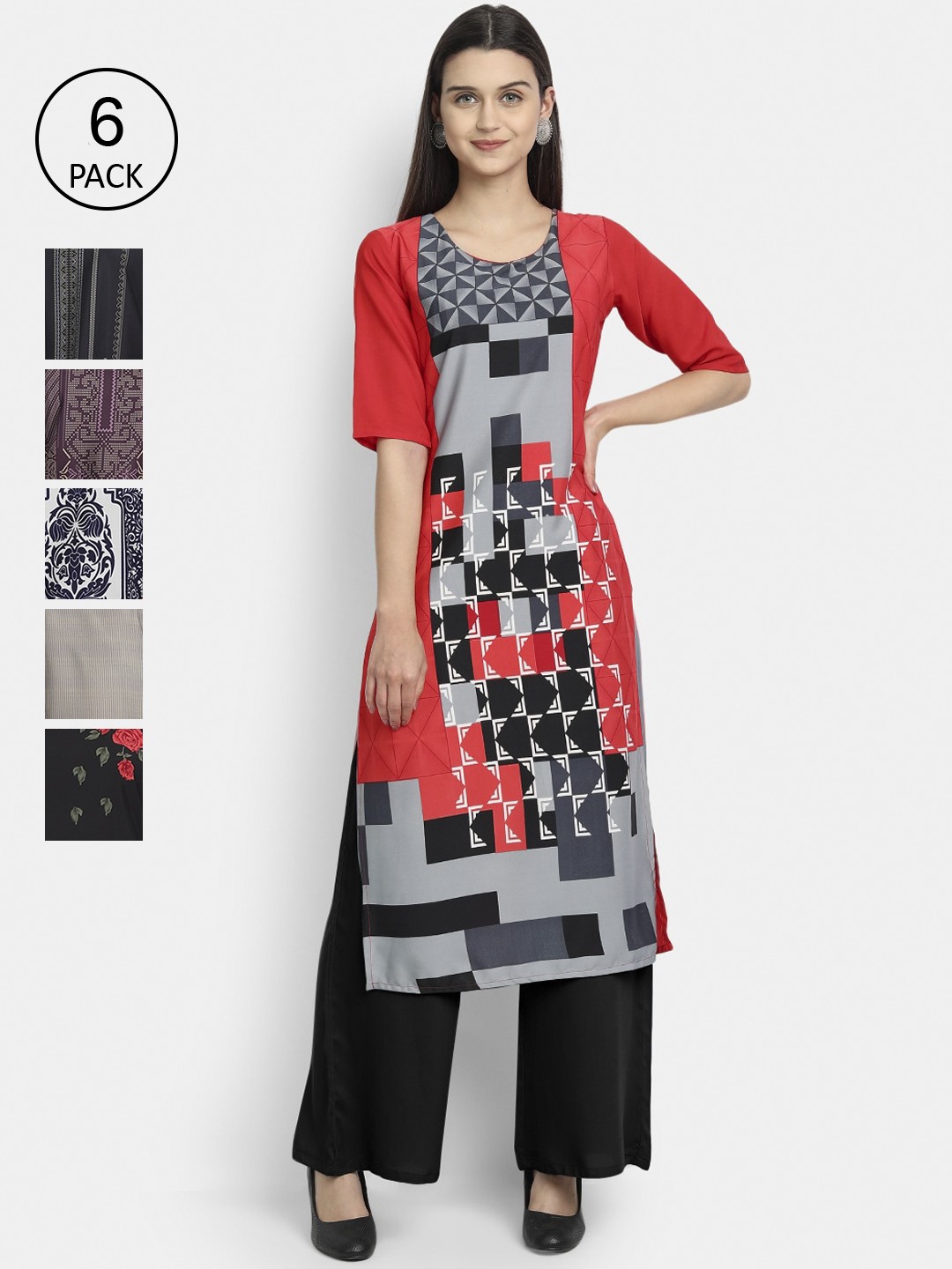 

1 Stop Fashion Women Pack Of 6 Kurtas, Multi