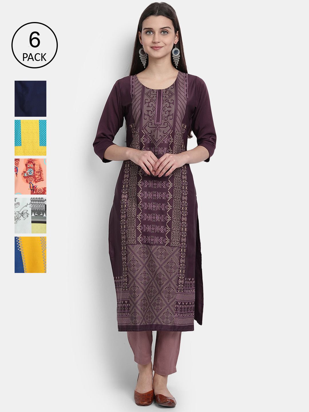 

1 Stop Fashion Women Pack Of 6 Kurtas, Yellow