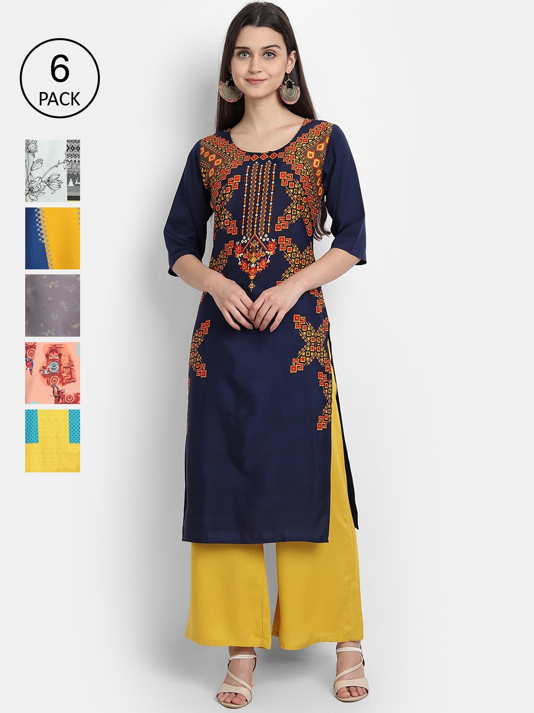 

1 Stop Fashion Women Pack Of 6 Kurtas, Yellow