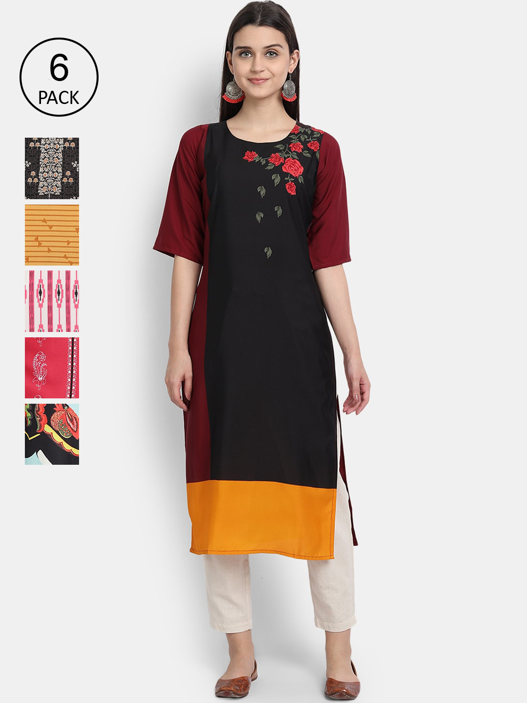 

1 Stop Fashion Women Multicoloured & french middle red purple Mirror Work Crepe Kurta, Multi
