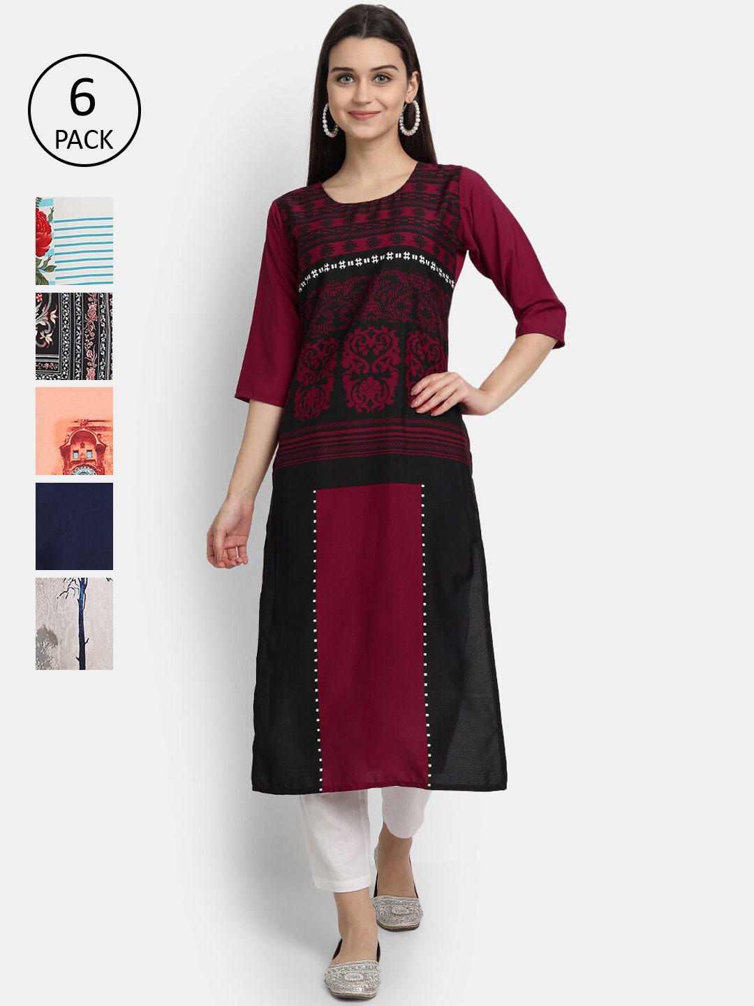 

1 Stop Fashion Women Pack Of 6 Kurtas, Maroon