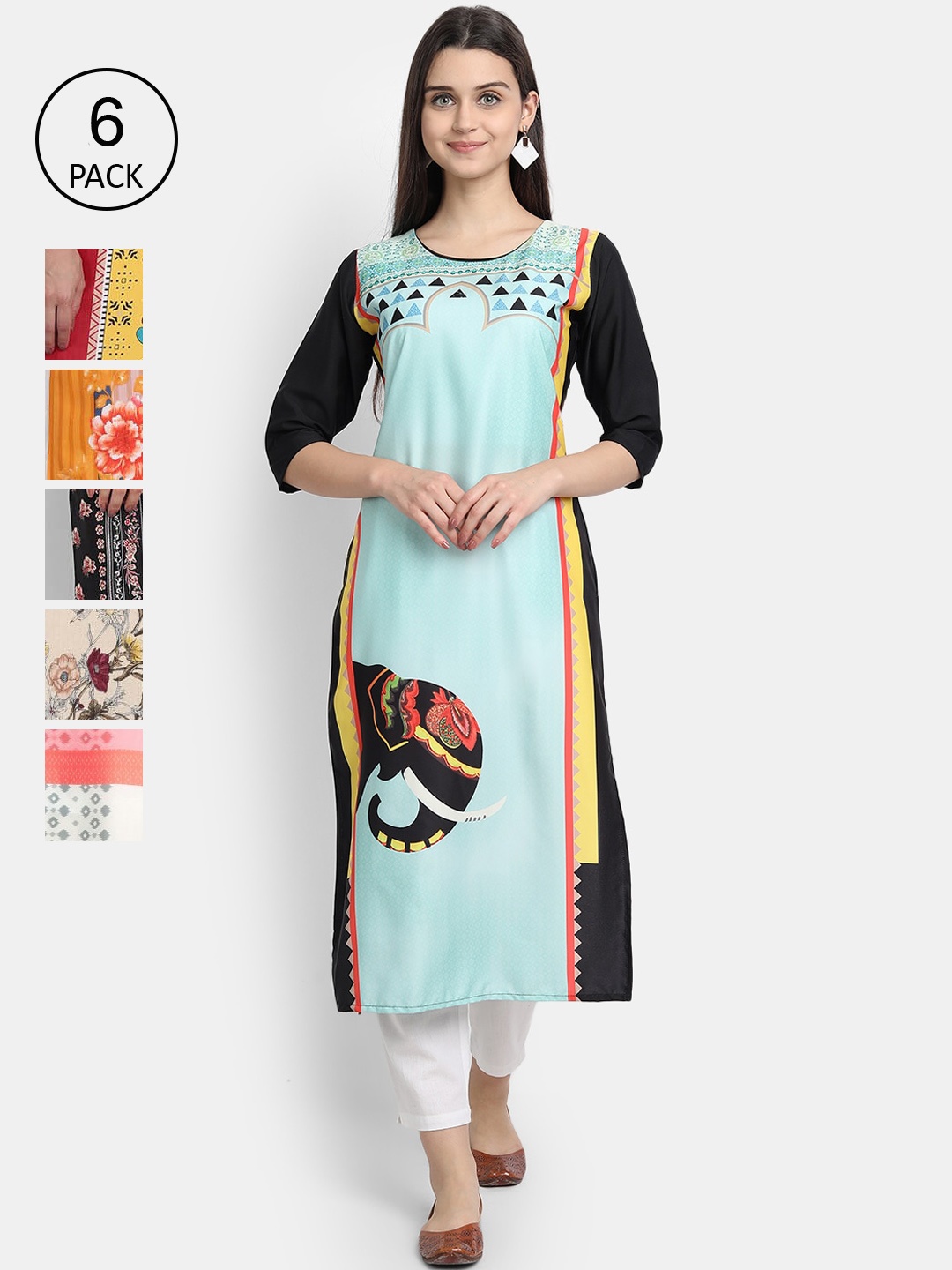 

1 Stop Fashion Women Multicoloured Embroidered Thread Work Crepe Kurta, Multi