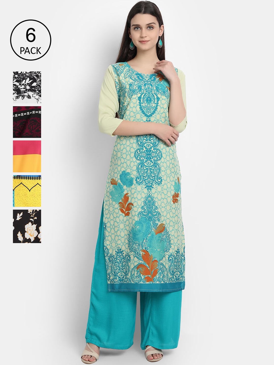 

1 Stop Fashion Women Multicoloured & bone white Floral Printed Crepe Kurta, Multi