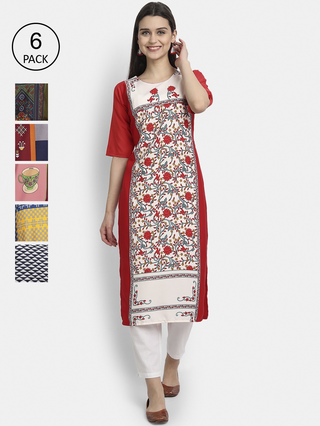 

1 Stop Fashion Women Pack Of 6 Kurtas, White